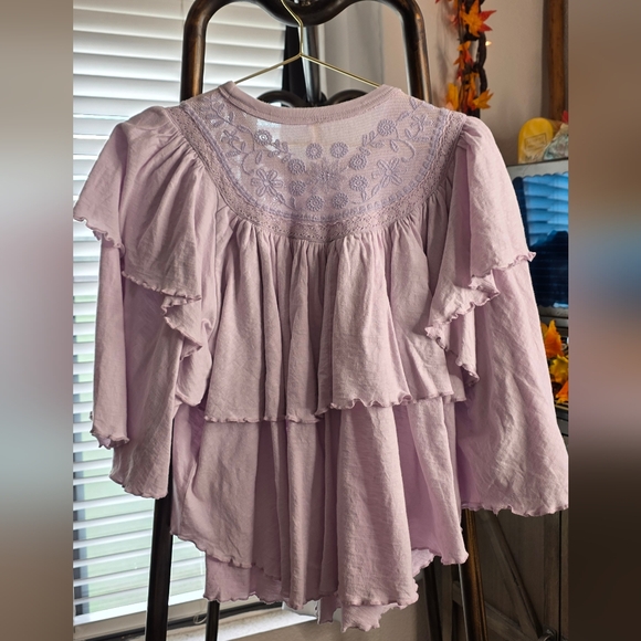 Free People Lilac Orchid Hush Lace Layered Ruffled Blouse Medium - Picture 3 of 14